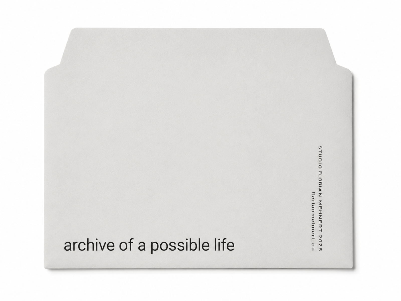 White envelope reading archive of a possible life