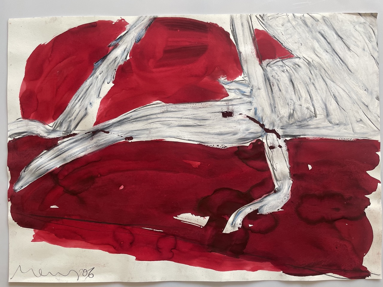 Grasshopper on Red, 2006, graphite, oil crayon and stain on paper